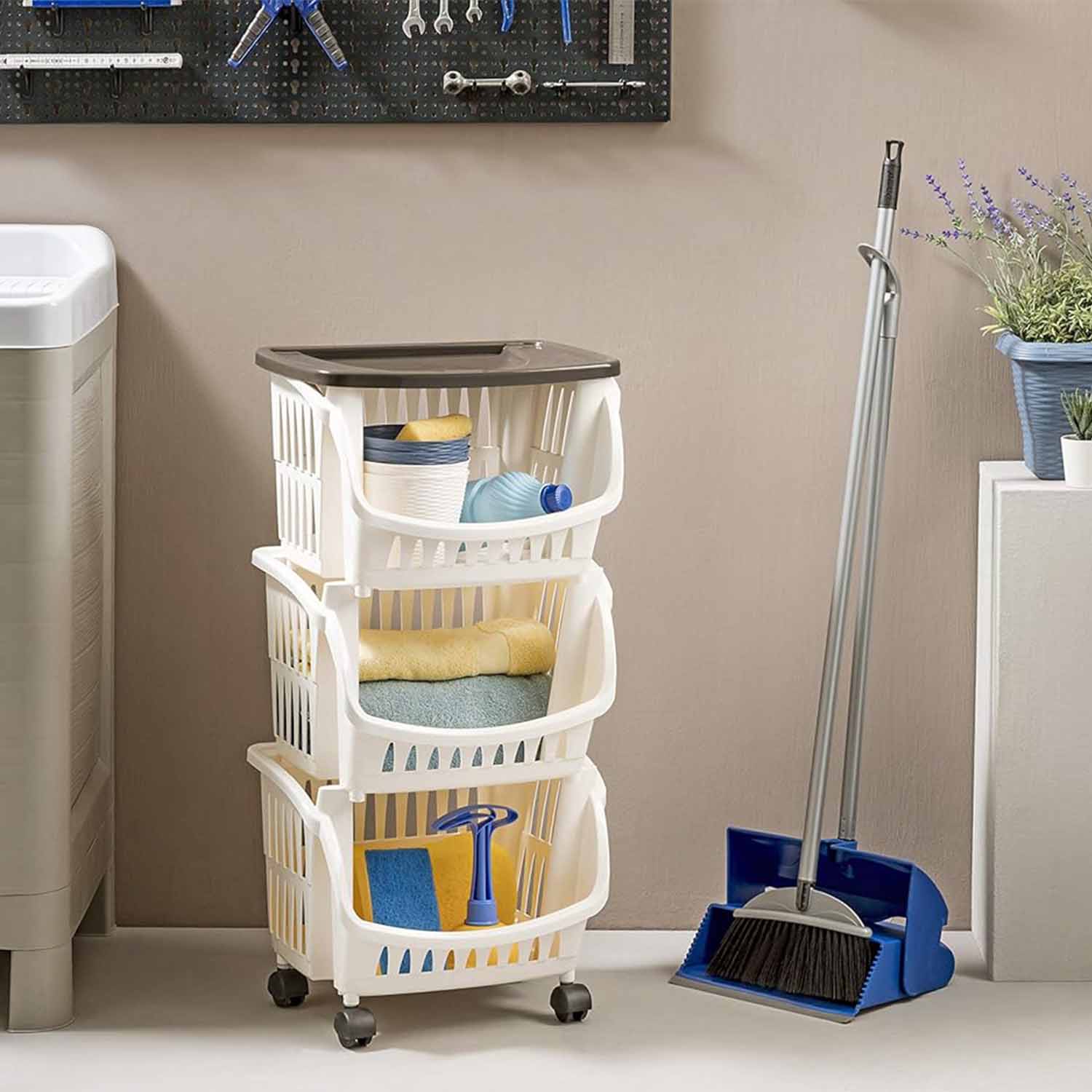 Bama Tidy Carrello Cucina con Ruote e Vassoio, Beige, 39.5 x 30 x 77 cm foto 3